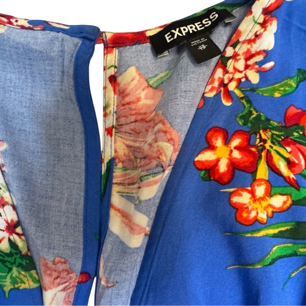 Express Blue Tropical Floral Maxi Dress XS Hawaiian Vacation Boho - Picture 2 of 10